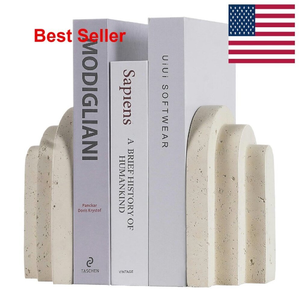 Modern Concrete Bookends Heavy Duty Layered Arch Design Aesthetic Decor